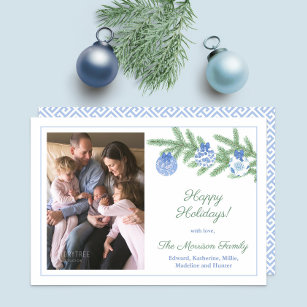 Timeless Blue And White Ginger Jar Ornaments Photo Holiday Card