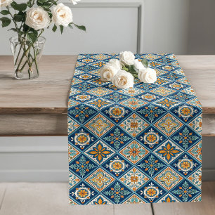 Timeless Blue and White Tile Lemons Classic Look Long Table Runner
