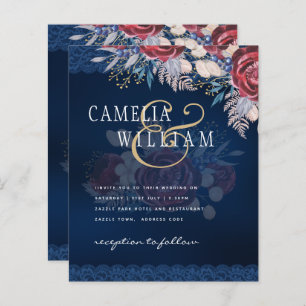 Timeless Blue Burgundy Floral Lace Wedding