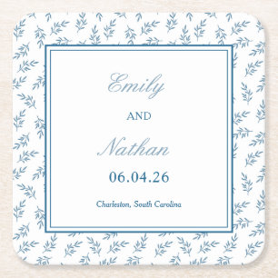 Timeless Blue Garden Elegant Classic Wedding Square Paper Coaster