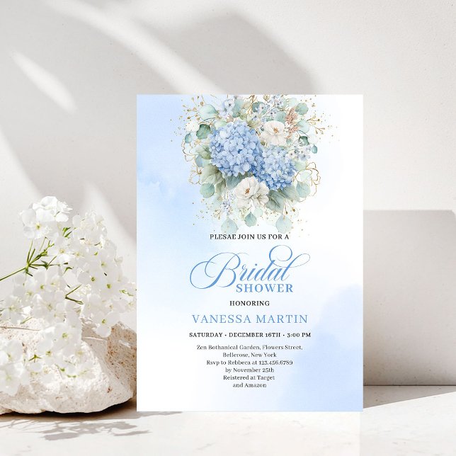 Timeless Blue Hydrangeas Bridal Shower Invitation (Timeless Blue Hydrangeas Bridal Shower Invitation)