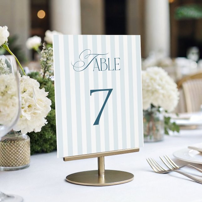 Timeless Blue Stripes Wedding Table Number 7 Sign (Creator Uploaded)
