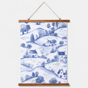 Timeless Blue Toile Pastoral French Landscape Hanging Tapestry