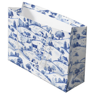 Timeless Blue Toile Pastoral French Landscape Large Gift Bag