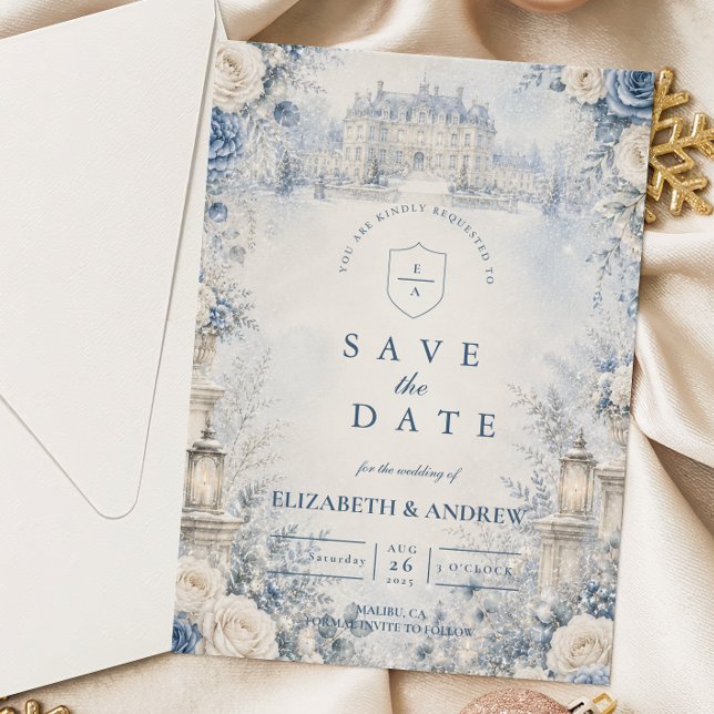 Timeless Blue Winter Wedding Save The Date (Creator Uploaded)