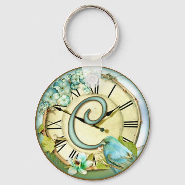 timeless bluebird whimsy initial letter C Key Ring (Front)