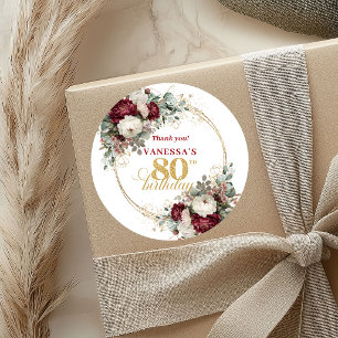 Timeless Blush Burgundy 80th Birthday Stickers