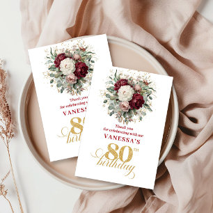 Timeless Blush Burgundy 80th Birthday Thank You Card