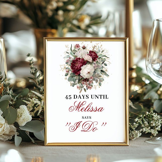 Timeless Blush Burgundy Countdown Bridal Sign (Timeless Blush Burgundy Countdown Bridal Sign)