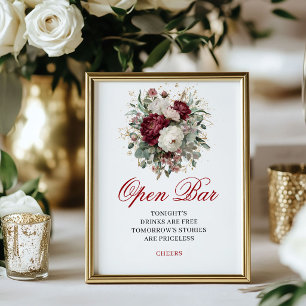 Timeless Blush Burgundy Open Bar Wedding Sign