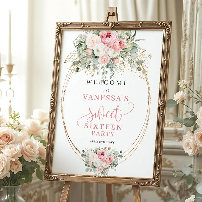 Timeless Blush Floral Sweet 16 Welcome Poster (Timeless Blush Floral Sweet 16 Welcome)