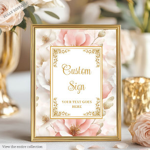 Timeless blush flowers & gold elegant custom sign