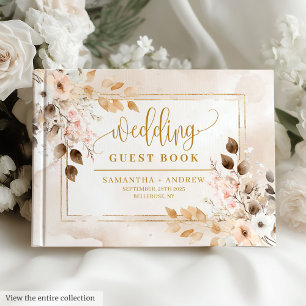 Timeless Blush Pink Ivory Gold Watercolor Wedding Guest Book