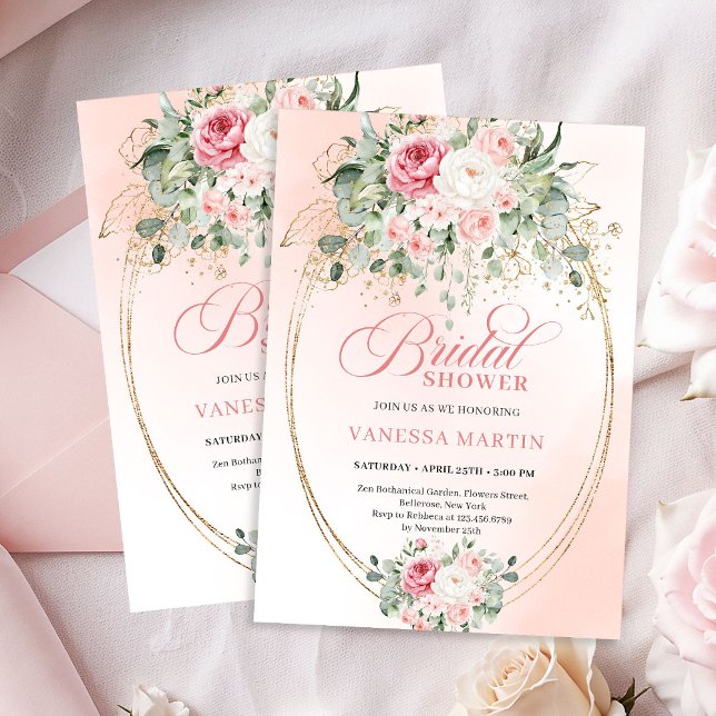 Timeless Blush Pink Roses Bridal Shower Invitation (Timeless Blush Pink Roses Bridal Shower Invitation)