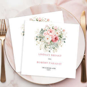 Timeless Blush Roses Greenery Wedding Napkins