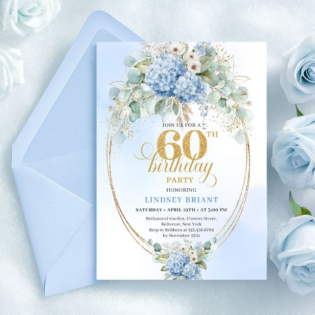 Timeless Bohemian Light Blue Floral 60th Birthday Invitation (Timeless Bohemian Light Blue Floral 60th Birthday)
