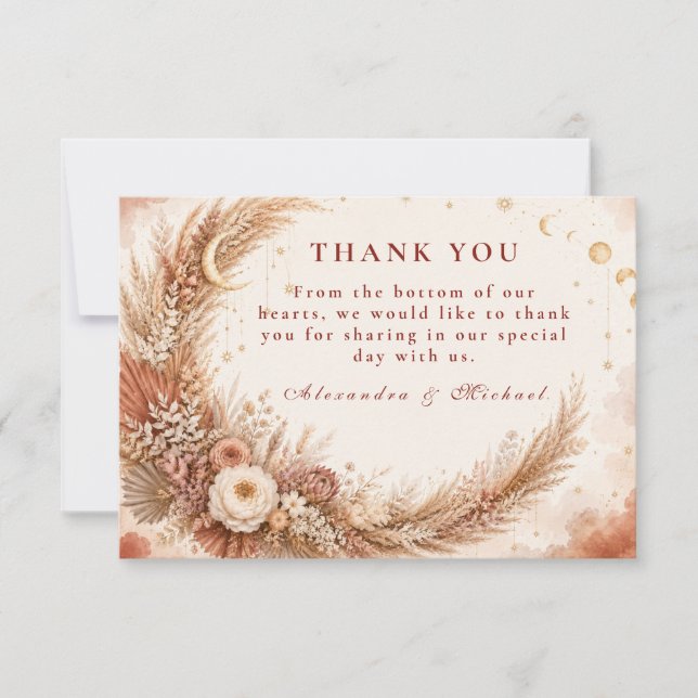 Timeless Boho Celestial Wedding Thank You Card (Front)