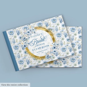 Timeless Boho Pale Blue Gold Floral Bridal Shower Guest Book