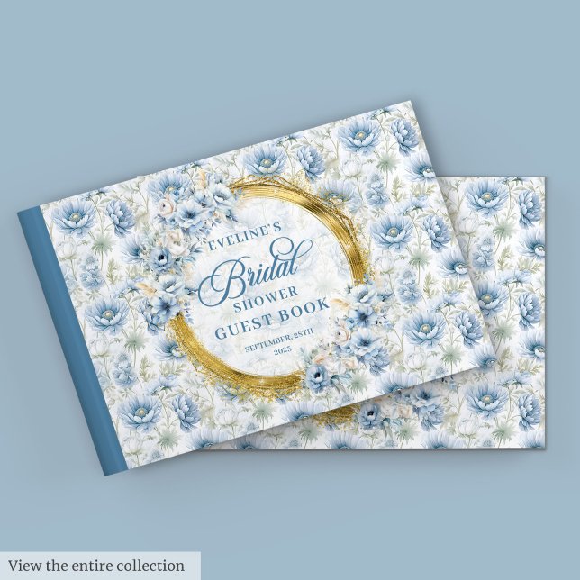 Timeless Boho Pale Blue Gold Floral Bridal Shower Guest Book (Timeless Boho Pale Blue Gold Floral Bridal Shower Guest Book)