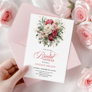 Timeless Boho Ruby Red Blush Gold Bridal Shower Invitation