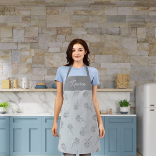 Timeless Botanical Bloom Soft Grey Monogram Apron