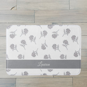 Timeless Botanical Bloom Soft Grey Monogram  Bath Mat
