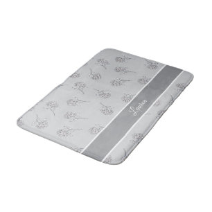 Timeless Botanical Bloom Soft Grey Monogram Bath Mat