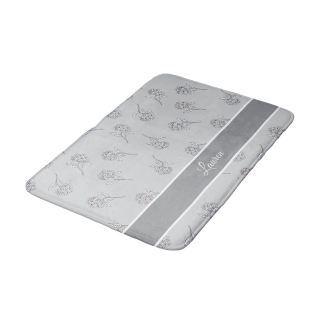 Timeless Botanical Bloom Soft Grey Monogram  Bath Mat (Angled)
