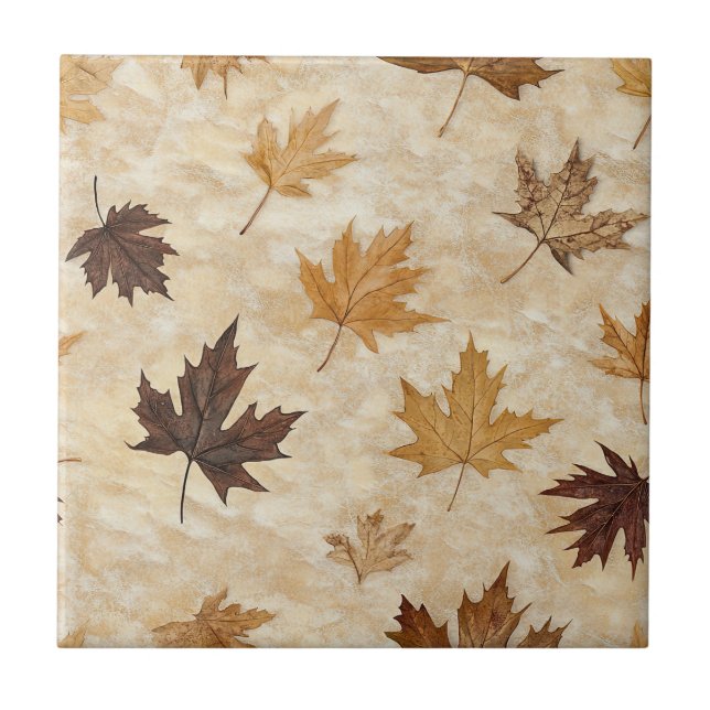 Timeless Botanical Harmony – Leaf in Warm Neutrals Ceramic Tile (Front)