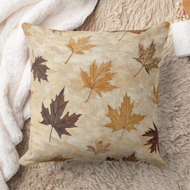Timeless Botanical Harmony – Leaf in Warm Neutrals Cushion (Blanket)