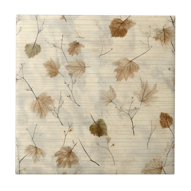 Timeless Botanical – Leaf in Warm Neutrals (10) Ceramic Tile (Front)