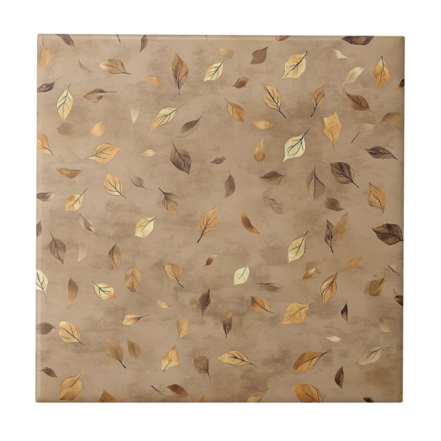Timeless Botanical – Leaf in Warm Neutrals (4) Ceramic Tile (Front)