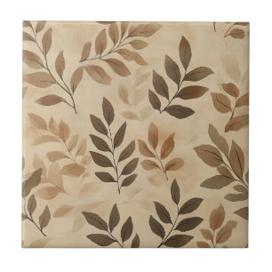 Timeless Botanical – Leaf in Warm Neutrals (5) Ceramic Tile