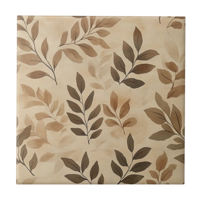 Timeless Botanical – Leaf in Warm Neutrals (5) Ceramic Tile (Front)