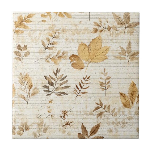 Timeless Botanical – Leaf in Warm Neutrals (9) Ceramic Tile (Front)