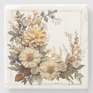Timeless Botanical Neutral Floral Stone Coaster