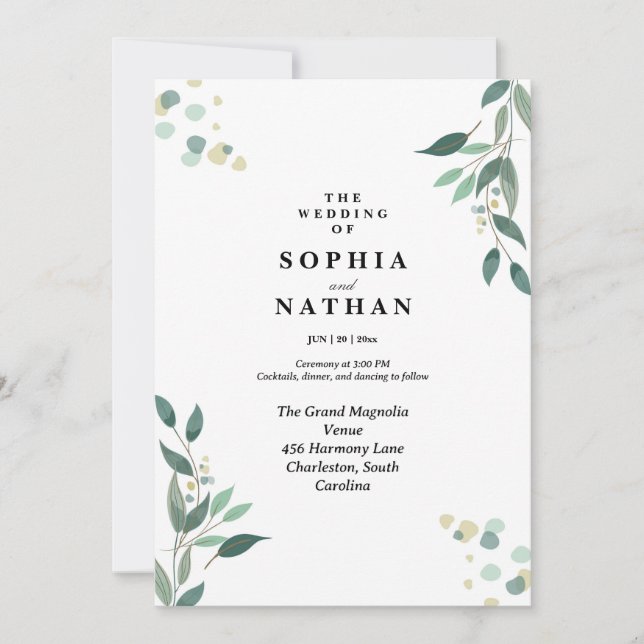 Timeless Botanical Wedding Invitation Classic  (Front)