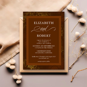 Timeless Brown Gold Floral Damask Wedding  Invitation