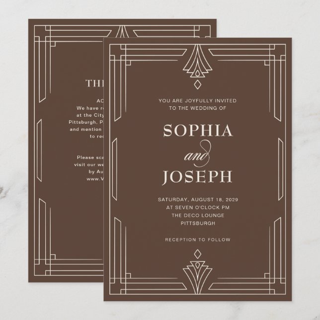 Timeless Brown | QR Code All in One Wedding Invitation (Front/Back)