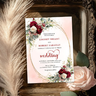 Timeless Burgundy Bohemian Floral Wedding Invite