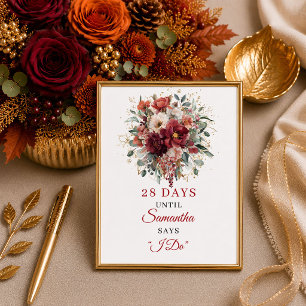 Timeless burgundy floral fall bridal shower countd poster