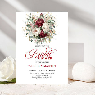 Timeless Burgundy Flowers Bridal Shower Invitation