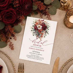 Timeless Burgundy Gold Eucalyptus autumn bridal Invitation
