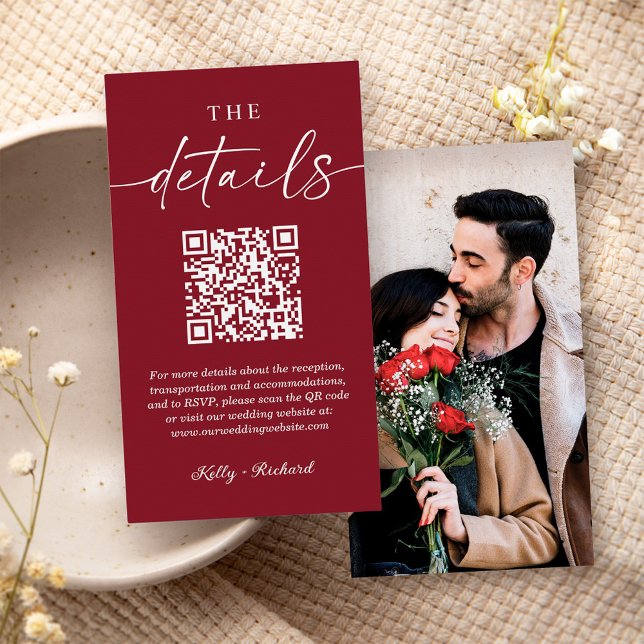 Timeless Burgundy QR Code Small Wedding Details Enclosure Card (Creator Uploaded)