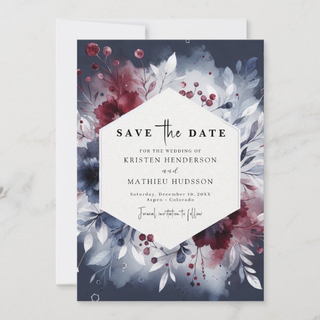 Timeless Burgundy Wedding Save The Date (Front)
