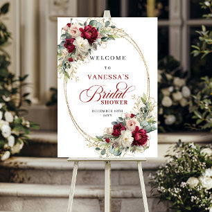 Timeless Burgundy White Floral Bridal Shower Sig Poster