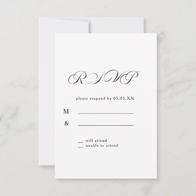 Timeless Calligraphy Classic White Wedding RSVP Card (Back)