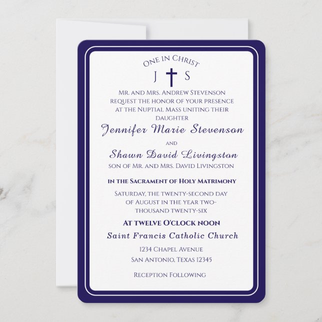 Timeless Catholic Monogrammed Wedding Invitation (Front)