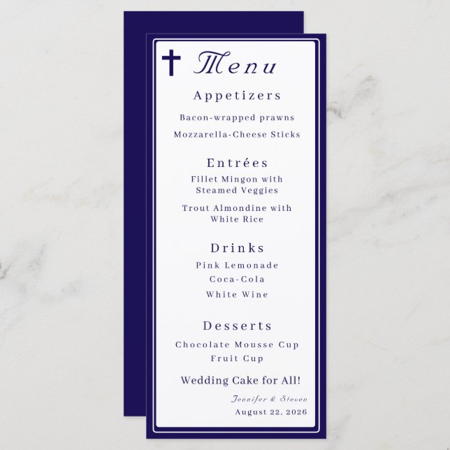 Timeless Catholic Monogrammed Wedding Menu (Front/Back)
