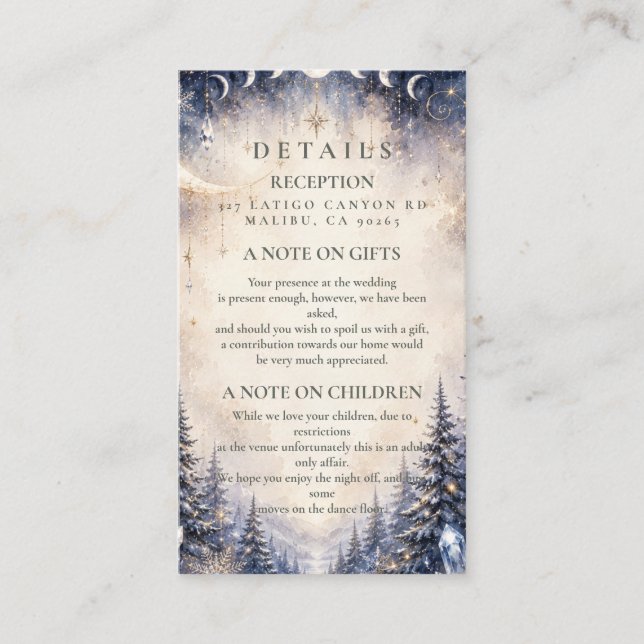Timeless Celestial Winter Wedding Enclosure Card (Front)